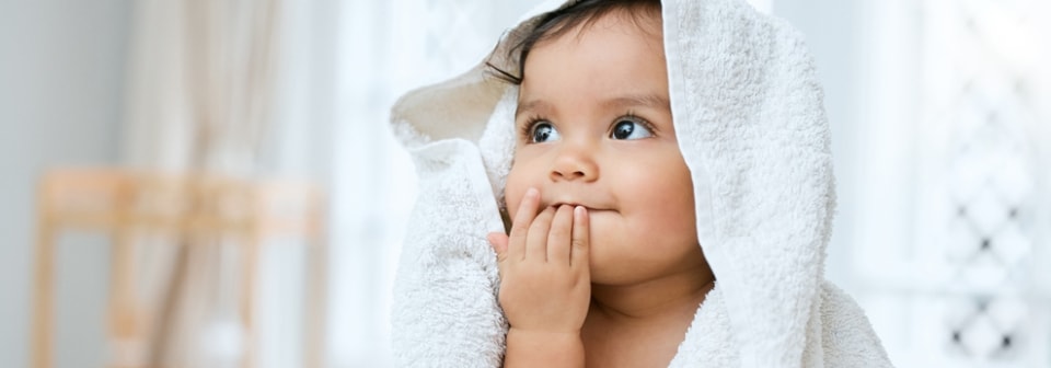 cute baby with bath