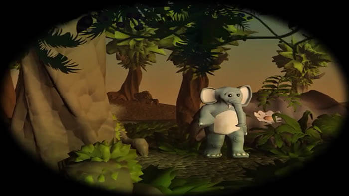 an animated elephant in a forrest