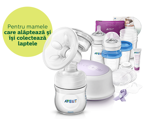 Produse esenţiale pentru alăptare: pompă de sân, biberoane şi recipiente Philips Avent