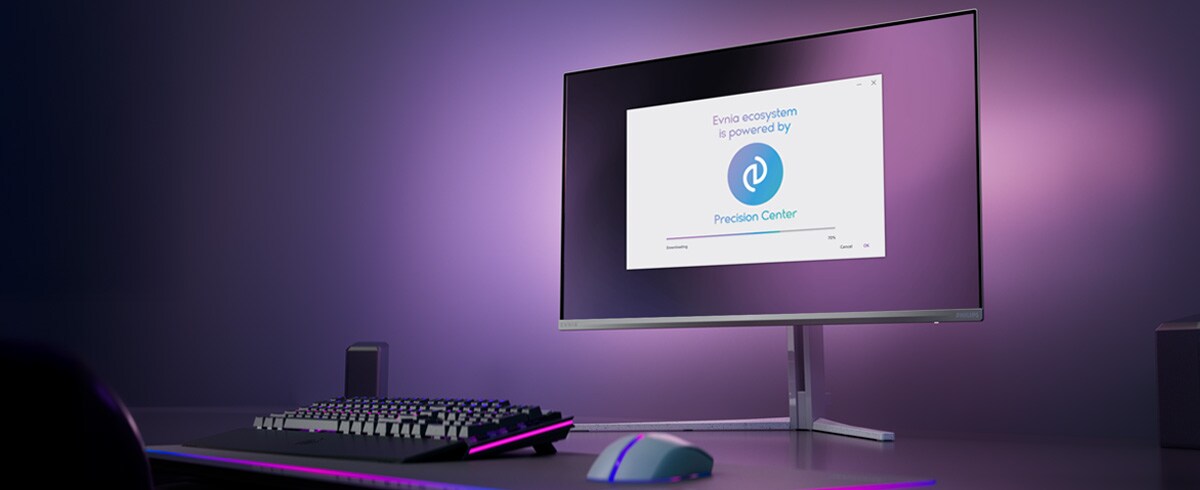 Monitorul Philips Evnia configurat pentru Precision Center