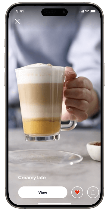 Smartphone cu ecran HomeID cu reţetă de cafea prezentată